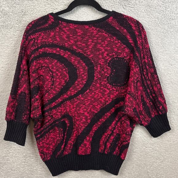 Vintage Women's Dolman Sleeve Acrylic Sweater Red Black Swirl 80s Vibe Retro - Picture 2 of 8